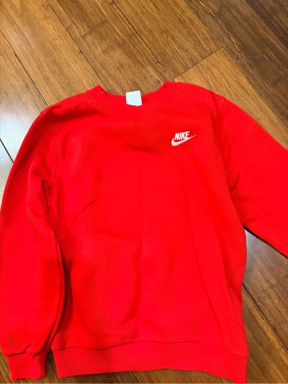 Nike Kids Red Crew Sweatshirt with Swoosh
